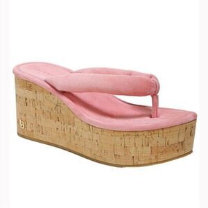 Veronica Beard Cork Platform Wedge Flip Flop Sandal in Pink Suede Size 10 NWOB